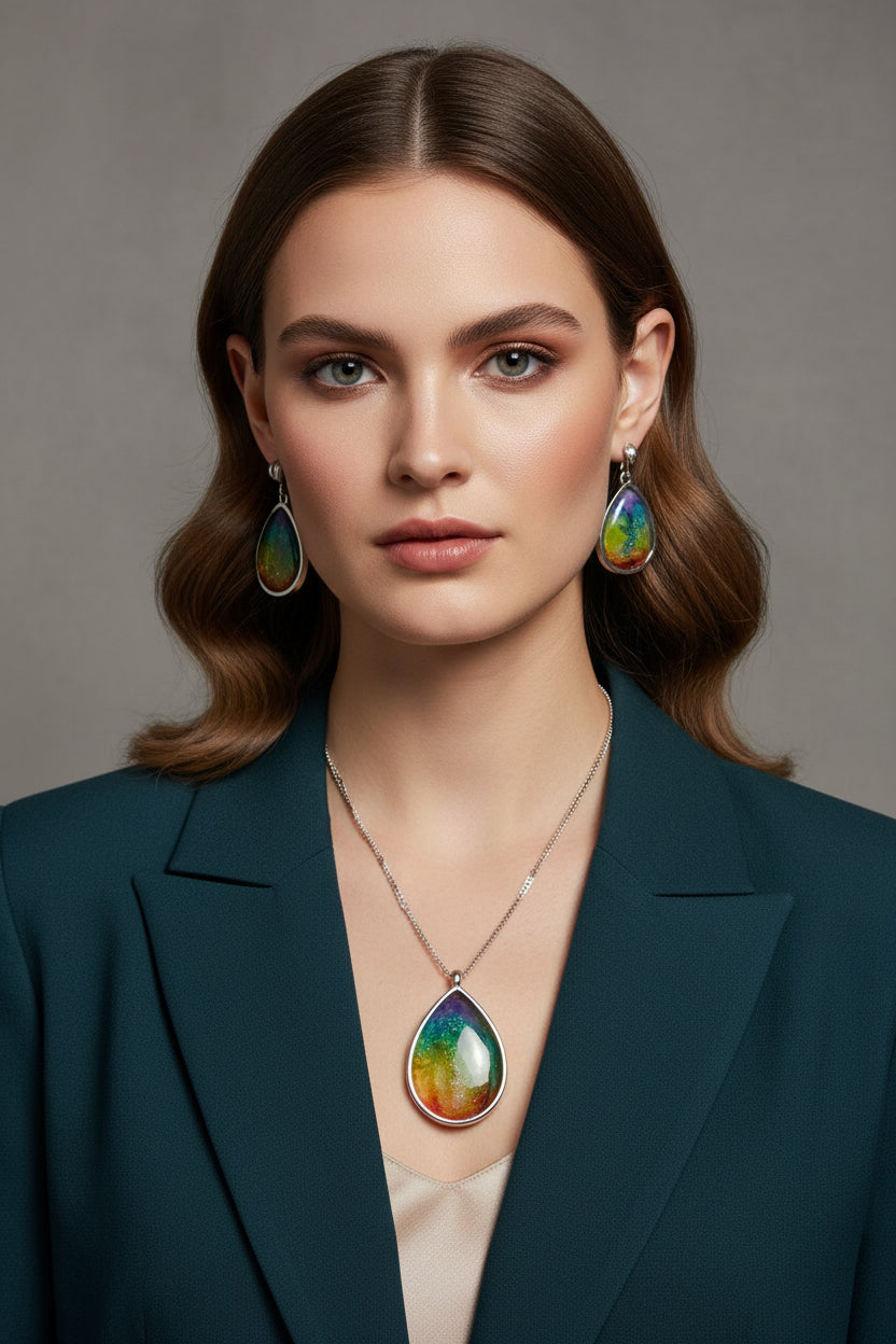 Chakra Bloom
One-of-a-Kind Stainless Steel Jewelry Set by Energy Art by Mazy