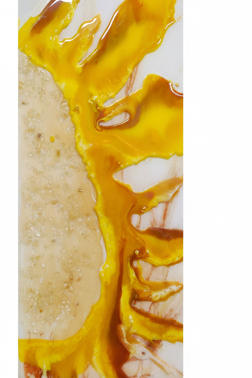 "Solar Harmony" Is Created using Sun stones and Ground Crystal on a 10 x20 Canvas