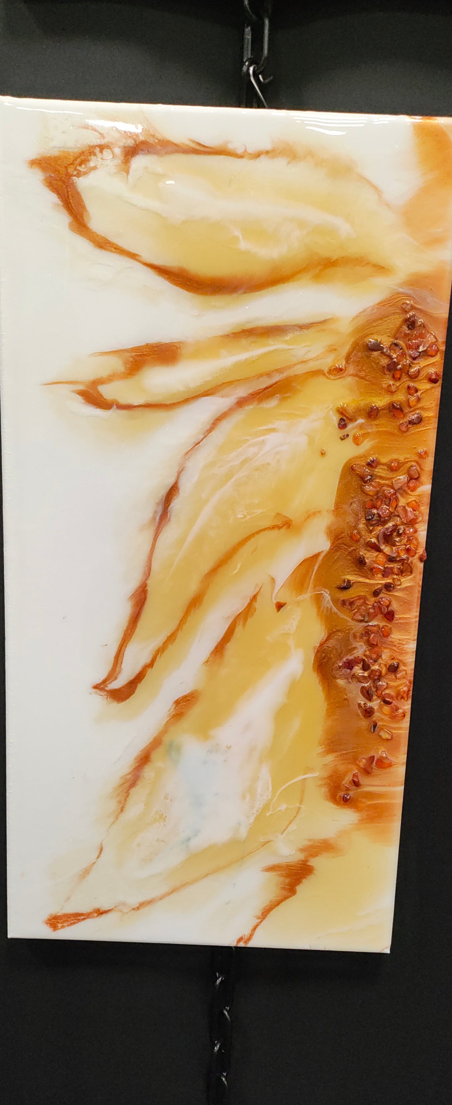 Sun Flower in Epoxy with Carnelian and Crystal Healing Energy Art on canvas 12x24