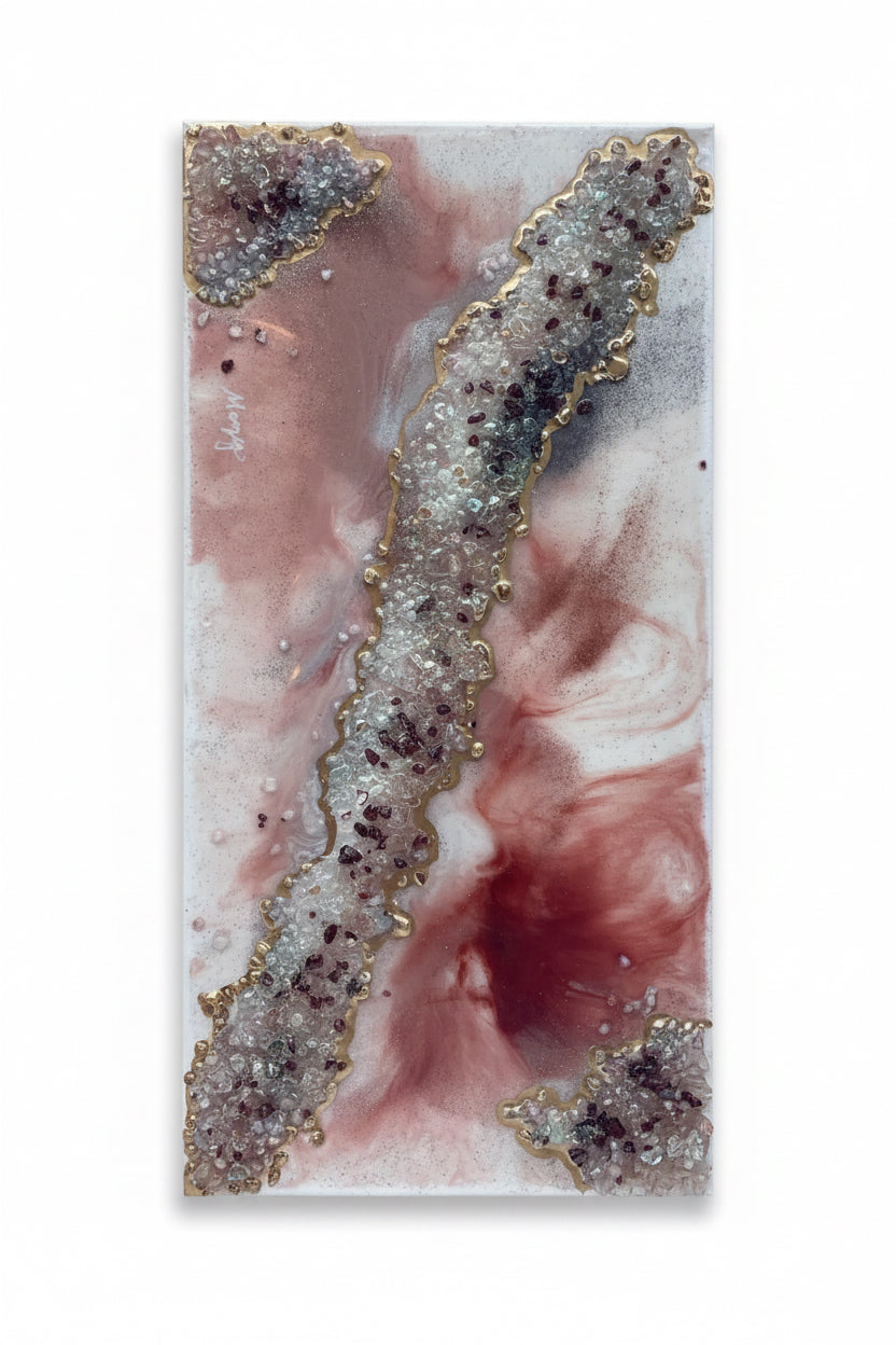 "Solar Essence" Crystal & Garnet Energy Art with Sunstone Epoxy mix on 12x24 Canvas